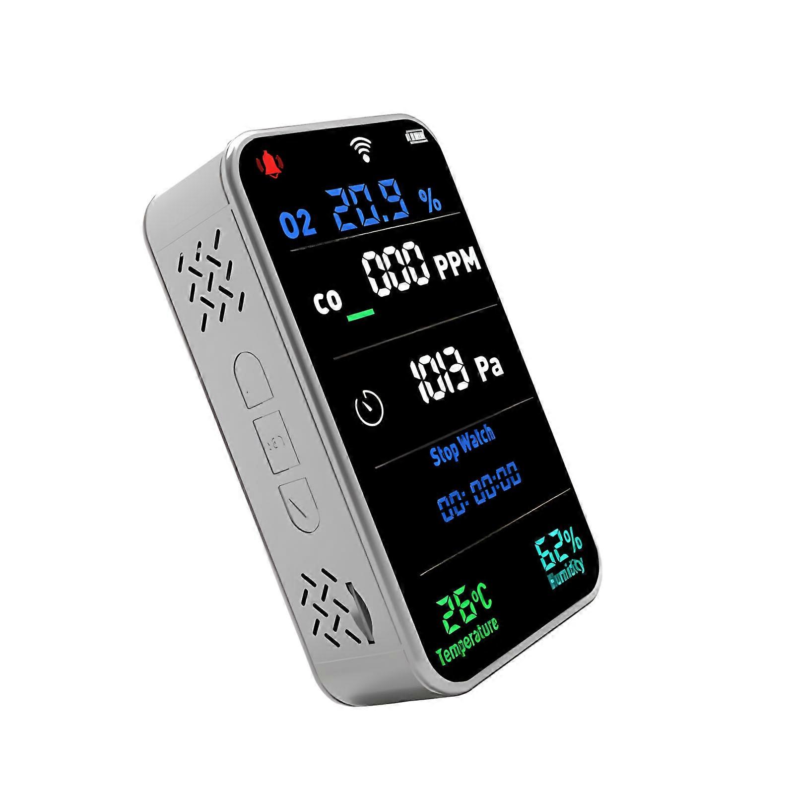 Multifunctional Gas Analyzers with 3000mAh Battery 7 Day Temperature Moisture Pressure Monitor for Camping Use  Silver