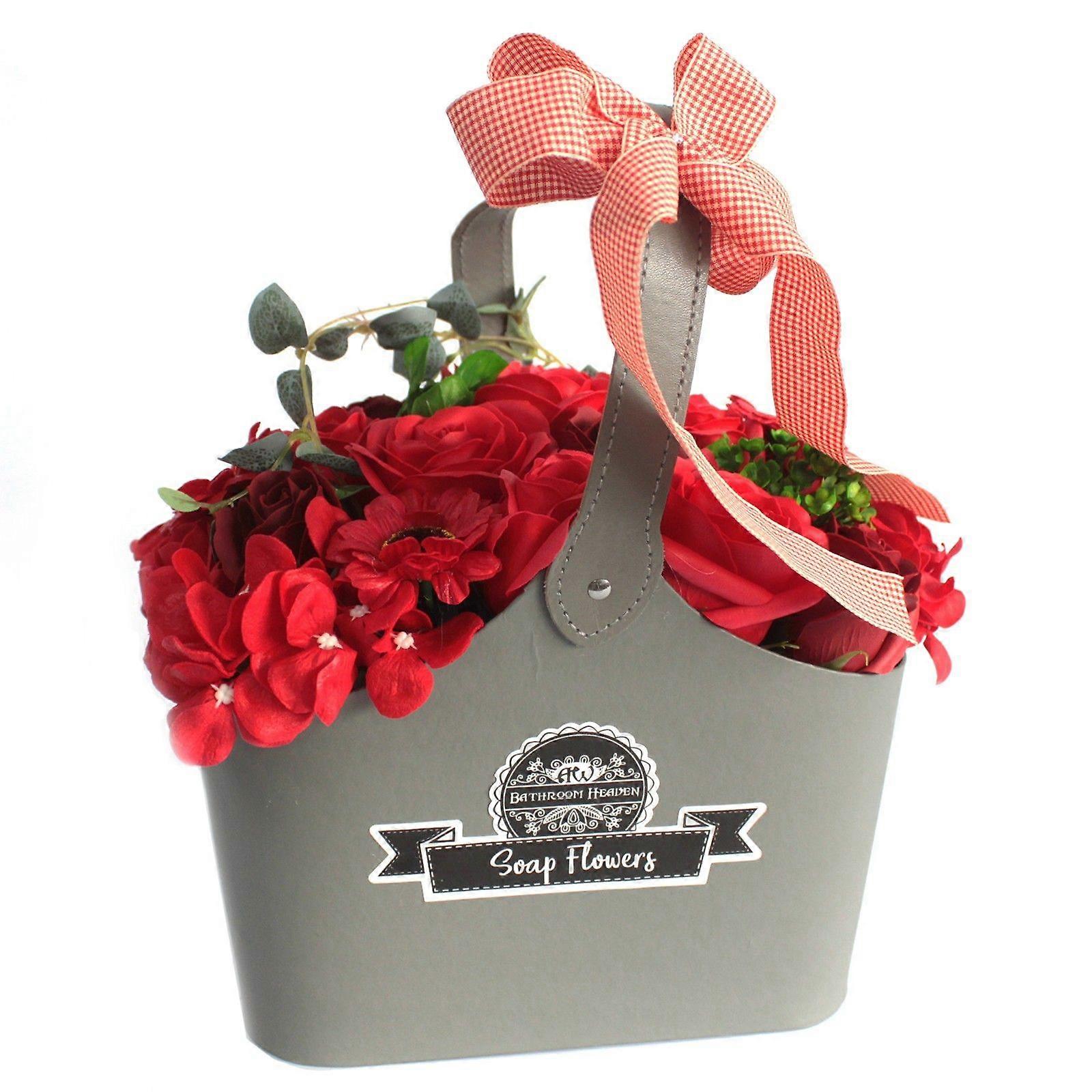 Basket Soap Flower Bouquet - Red X 1