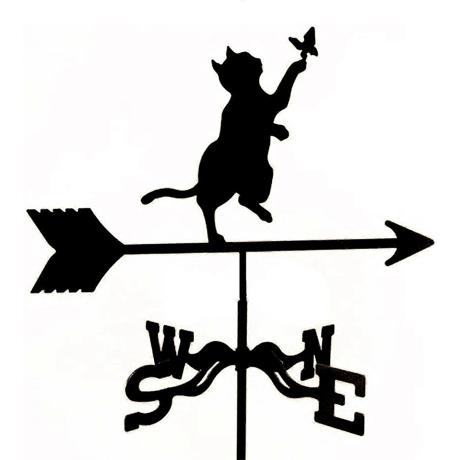 Garden Weathervane with Roof Mount Metal Cat and Butterfly Wind Direction Indicator
