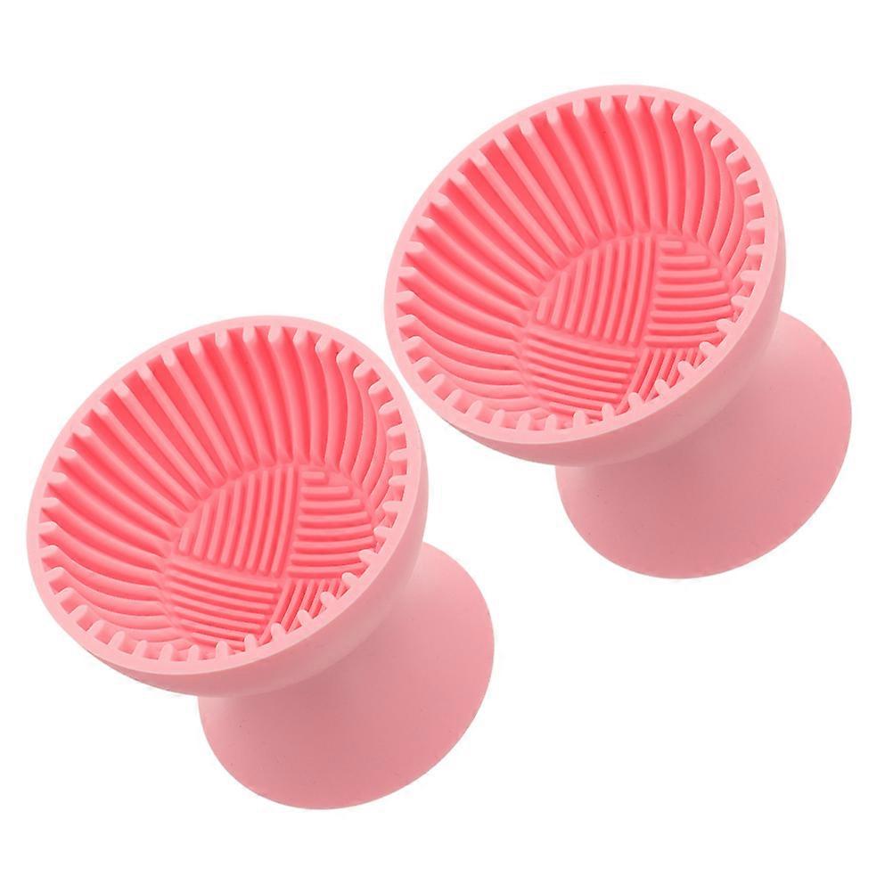 Silicone Makeup Brush Cleaner Cup for Effective Cleaning 2Pcs Portable Pink
