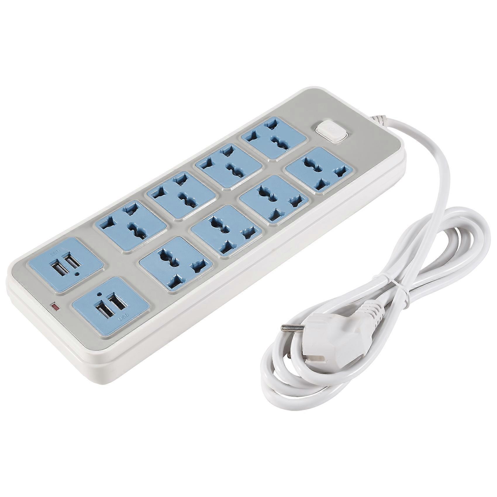 Power Strip with 4 USB Sockets, 3000W Power, 8 Universal Sockets, 6.5-Foot Power Cord, EU Plug