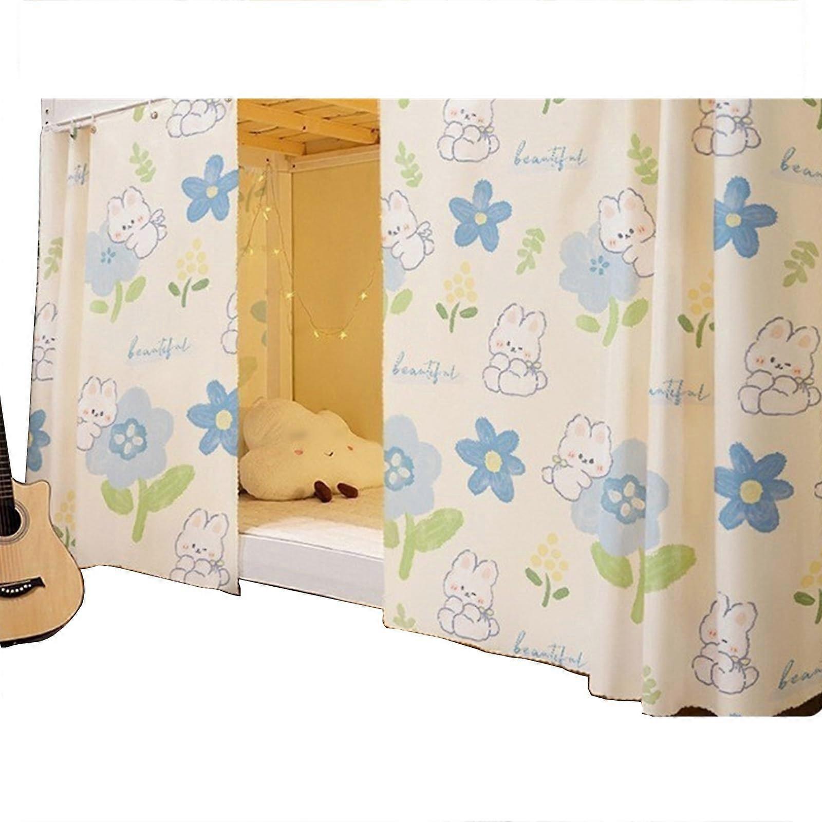 Bunk Bed Curtain Set for Dorm Privacy, Light Blocking Breathable Fabric, Fits Bottom Bunk, Rabbit E