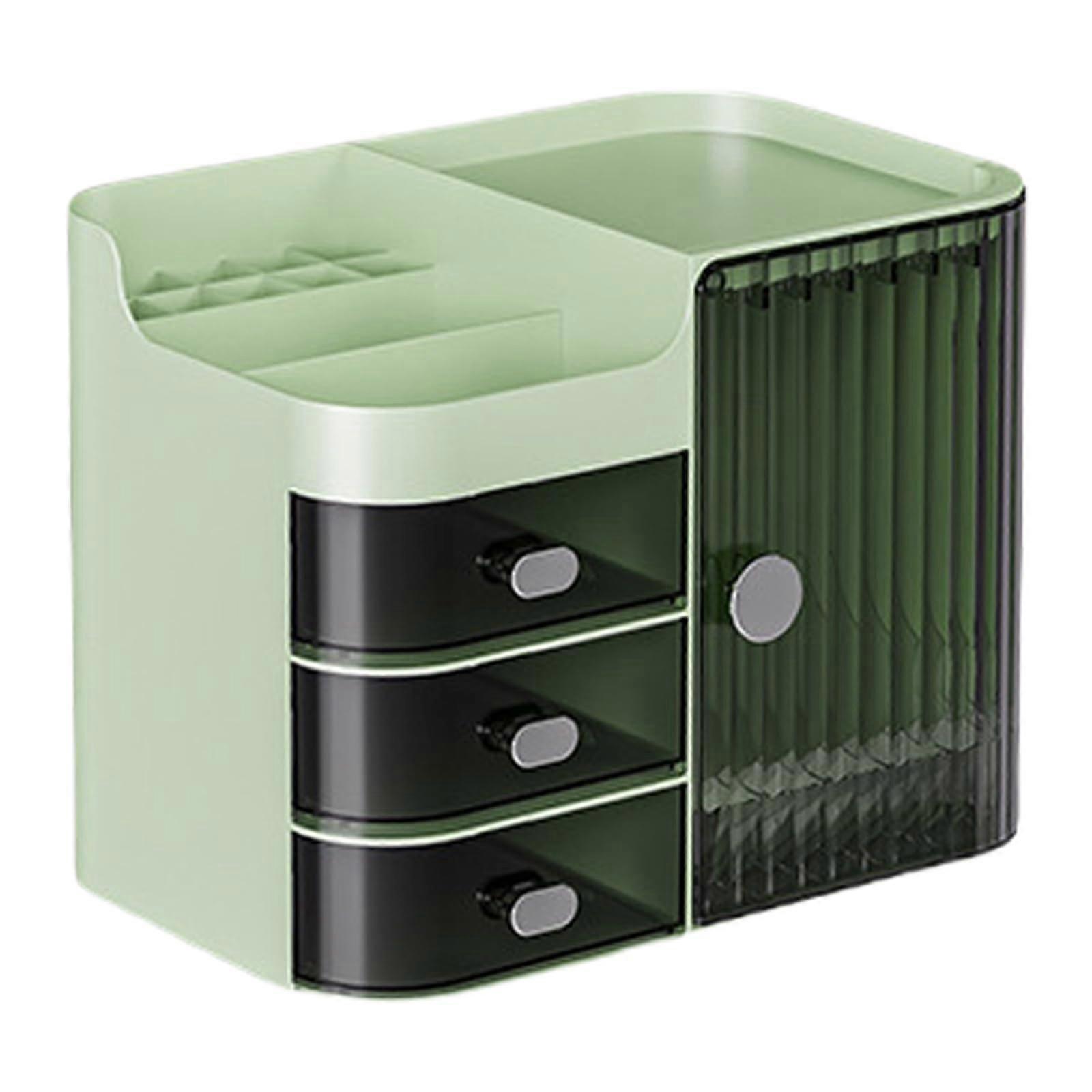 Makeup Organizer with Clear Lid and Drawers, Large Capacity MultiLayer Cosmetic Storage Box Green Gray