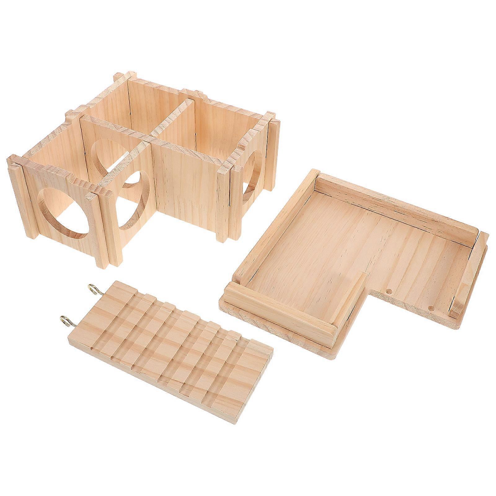 Bearded Dragon Habitat Wooden Hideout with Climbing Ramp for Reptiles