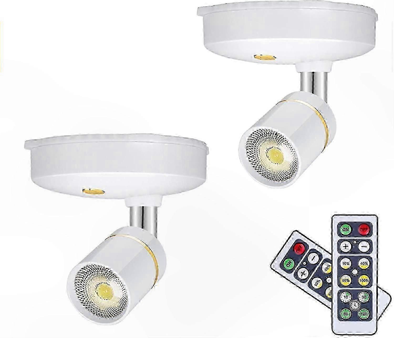 2 Pack Battery-Powered Dimmable Mini LED Spotlights, Wireless Remote-Controlled Indoor Accent Lighting