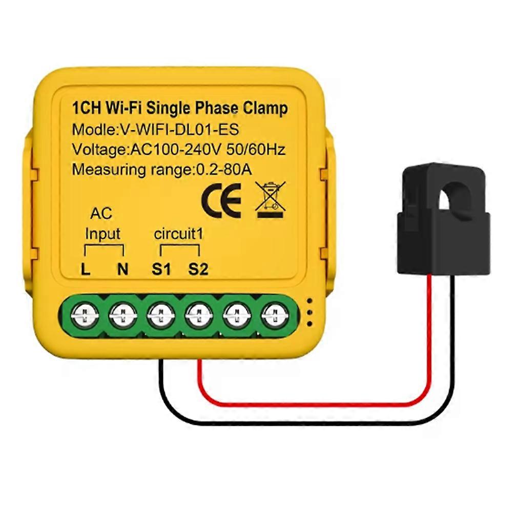 Tuya Wifi Smart Power Meter with Current Transformer Sensor Clamp 80A Energy Meter for Electrical Lighting KWH Monitor