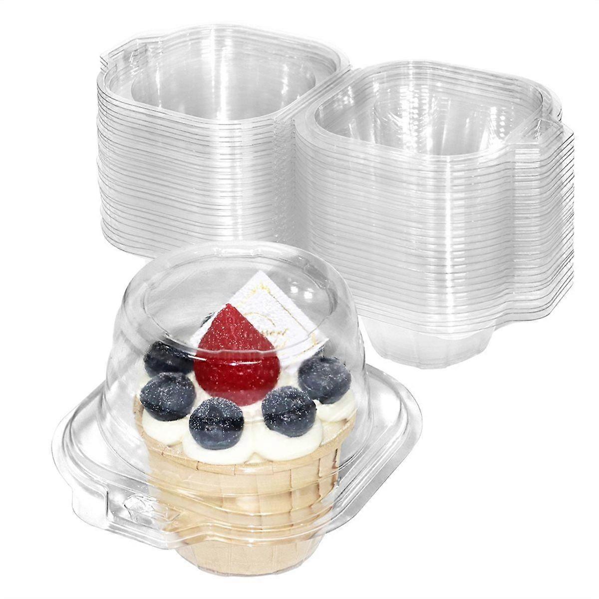 Cupcake Containers Disposable with Connected Airtight Dome Lid (100 Count) Clear Single Cupcake Cont