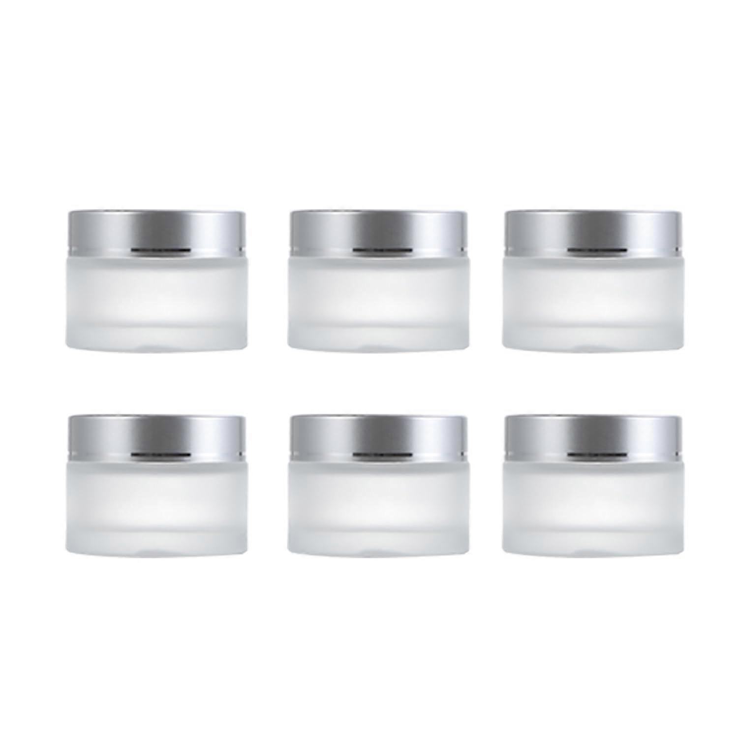 6 Pack 30ml Frosted Glass Cosmetic Jars with Leakproof Aluminum Lids for Cream Balm Travel Use