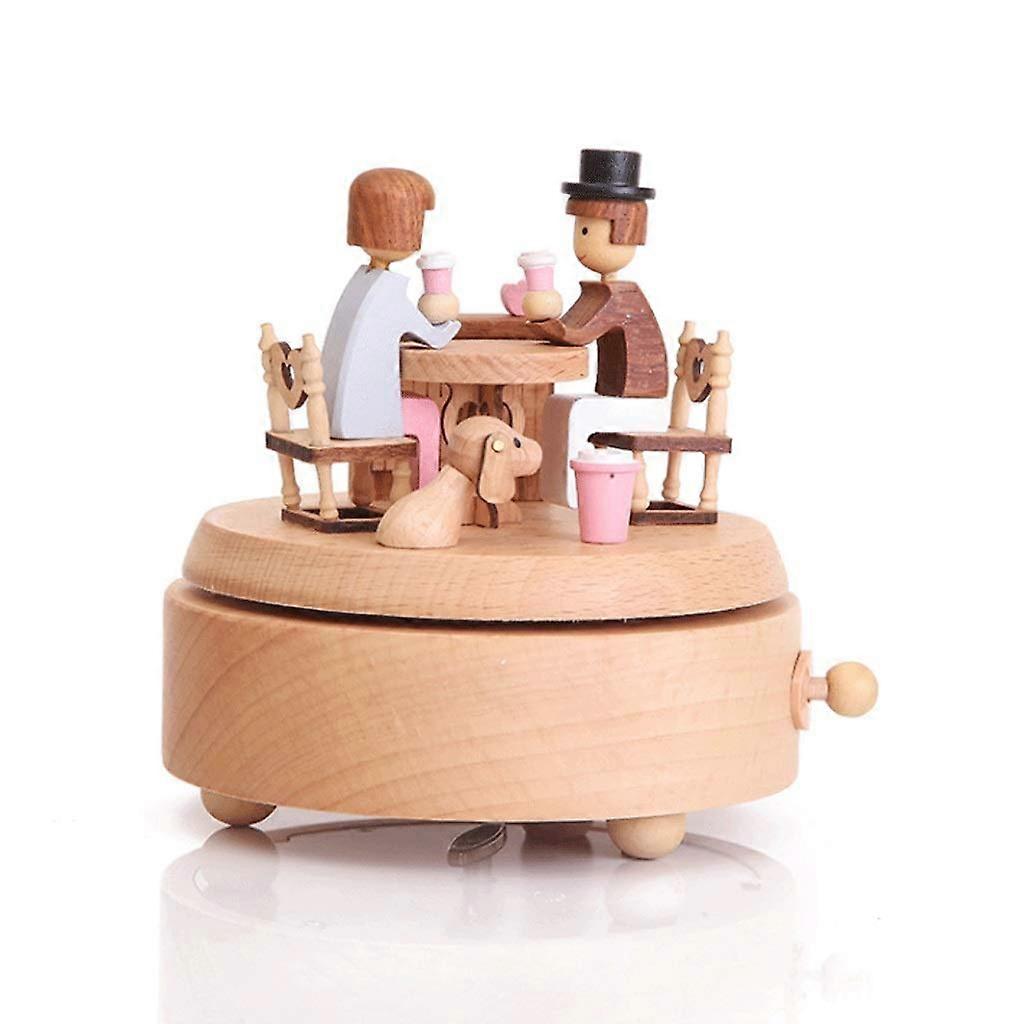 Wooden Rotating Music Box Gift with Elegant Retro Design and Clear Sound for Home Decoration