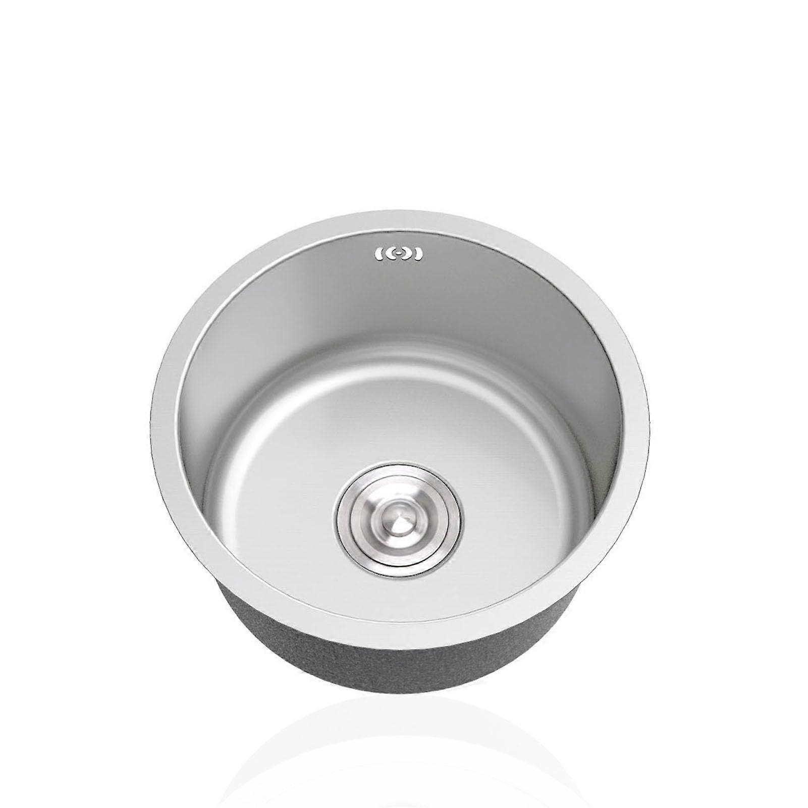 SUS304 Stainless Steel Round Undermount Kitchen Sink with Overflow for Campervan RV Bar Ø36cm