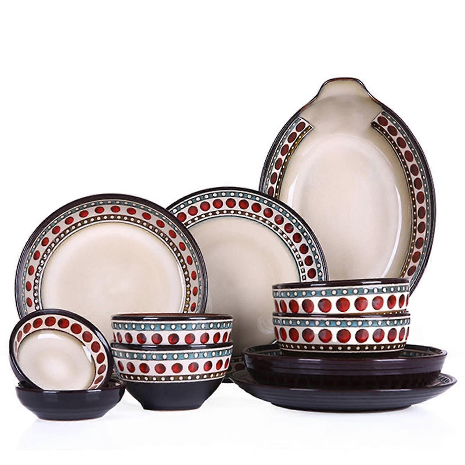 Stoneware and Porcelain Dinnerware Set Service for 12 with Plates and Bowls Microwave Dishwasher Safe