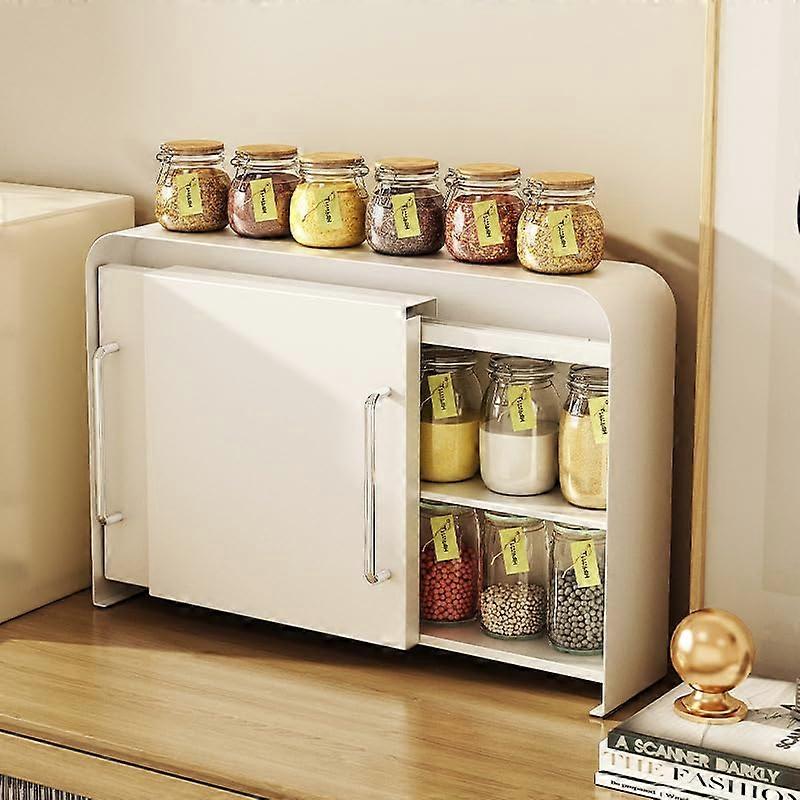 2Tier Metal Spice Rack Organizer with Sliding Door for Kitchen Counter and Small Space Storage