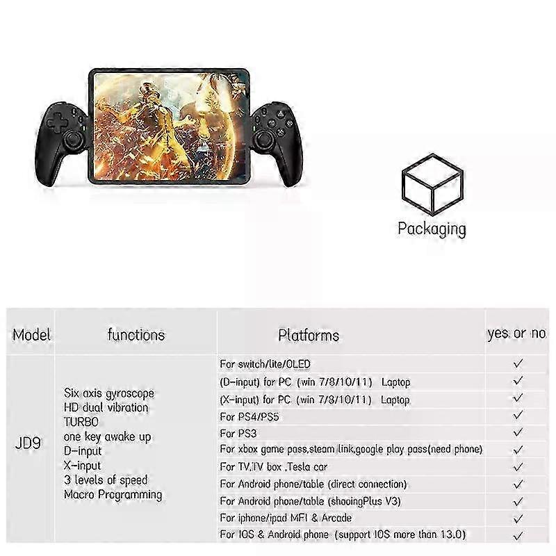 D9 Android Gamepad Mobile Phone Stretching Game Controller Compatible For Ios Pc Tablet Compatible For Switch Ps3/compatible For Ps4 Dual Hall Somato