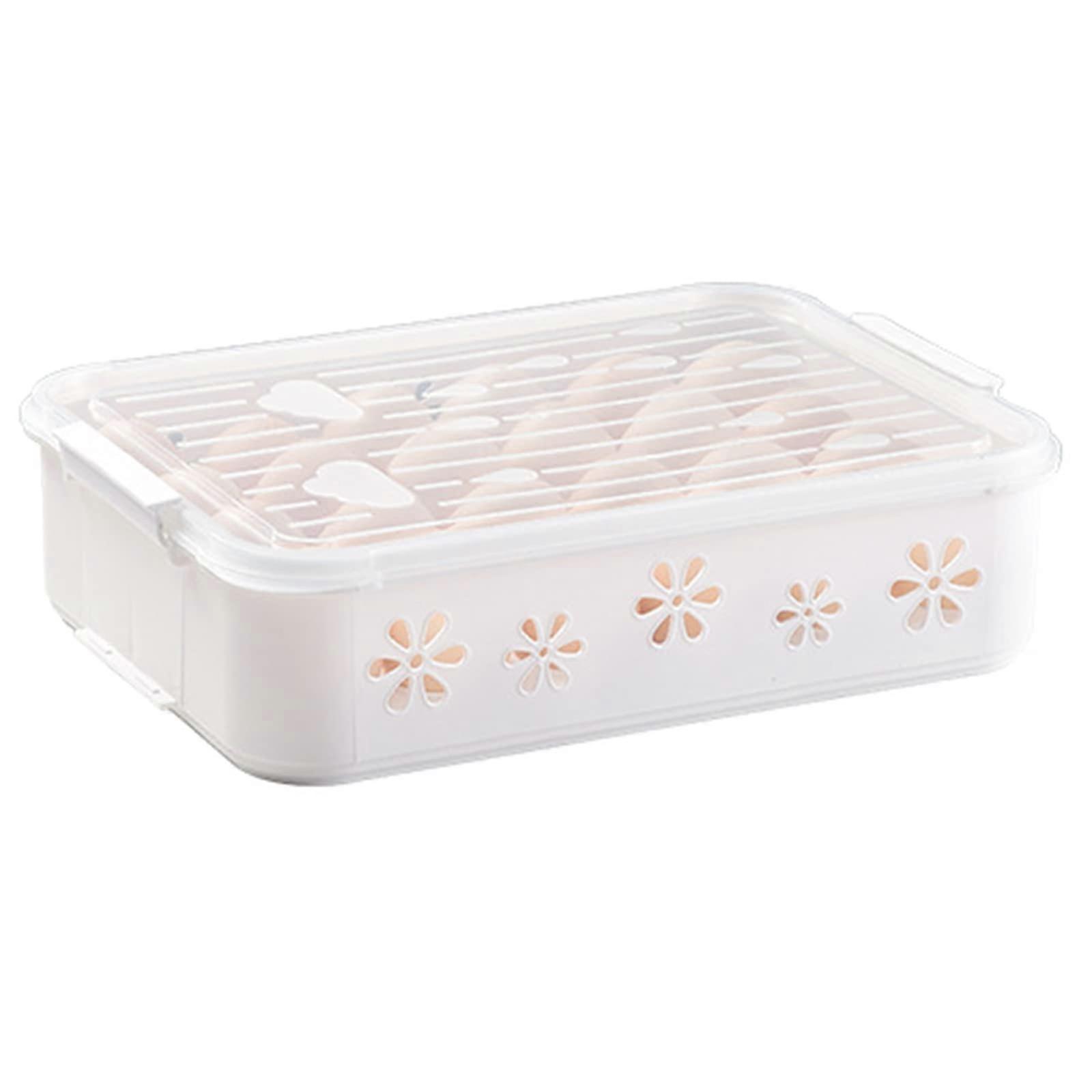 Egg Holder for Refrigerator, Stackable 48 Egg Storage Drawer, SpaceSaving Double Layer Tray, White