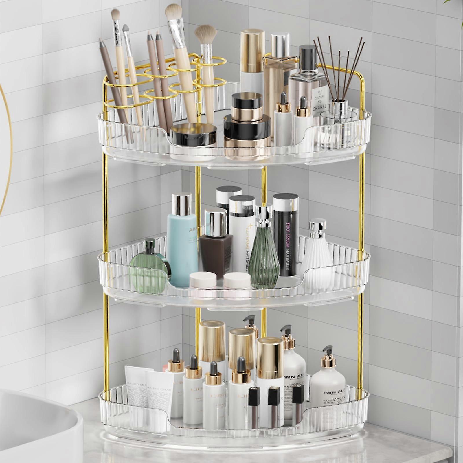 3Tier Bathroom Corner Shelf, Waterproof Makeup Organizer for SpaceSaving Perfume Storage (Crystal)
