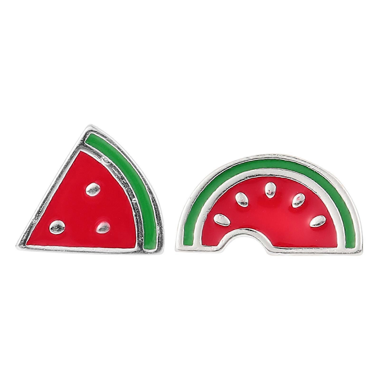 Watermelon Earrings Silver Studs for Decoration 1Pair Red Tiny Jewelry