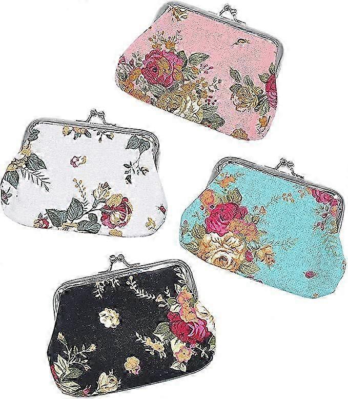 4 Packs Canvas Wallet Cute Clasp Closure