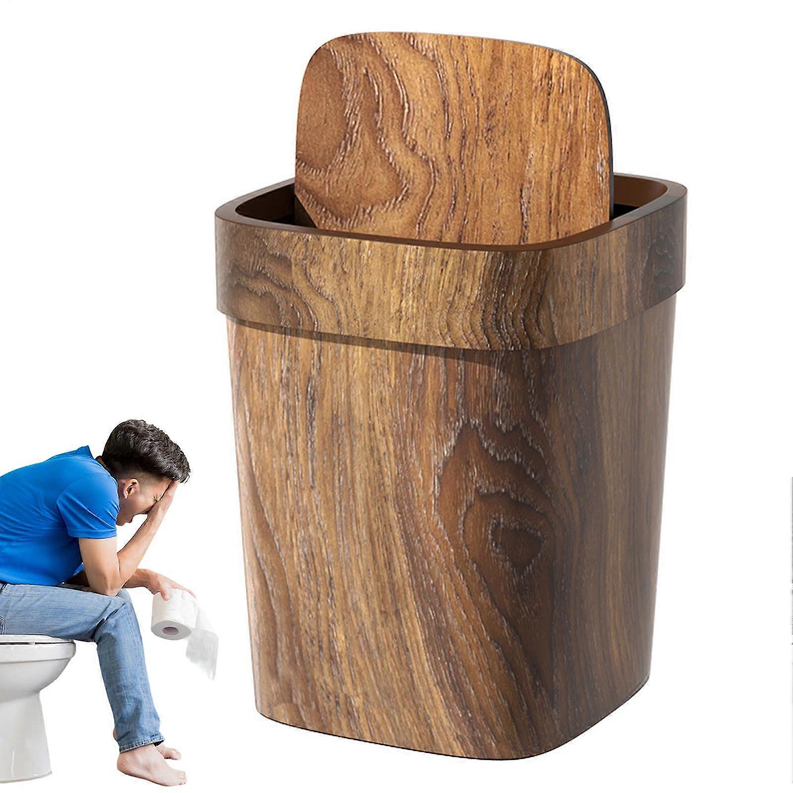 Bathroom Trash Can with Swing Lid, 12L Rectangular CornerSaving Retro Bin for Home and Bedroom