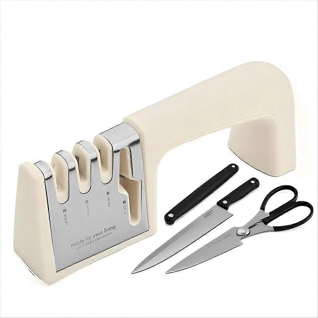 Professional Knife Sharpener with Ergonomic Large Handle, 4 Grooves, NonSlip Base for Kitchen and Scissors