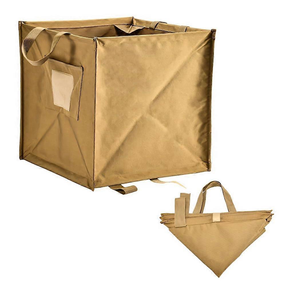 60L Foldable Outdoor Storage Bag with Hook and Pocket, Oxford Trash Can for Camping and Travel Khaki