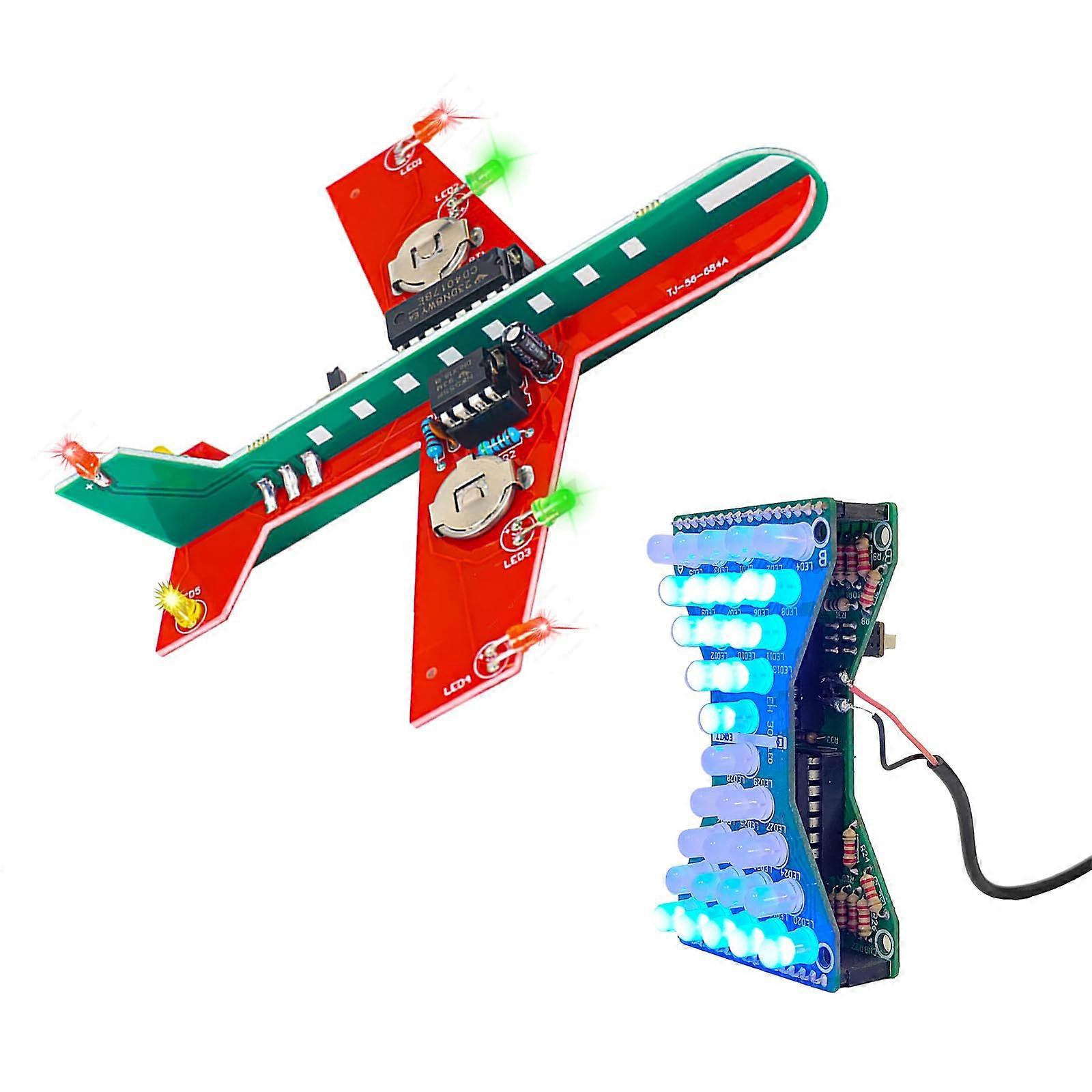 2 in 1 DIY Soldering Kit with LED Hourglass Effect and Airplane Design, Electronics STEM Learning Project for Beginners