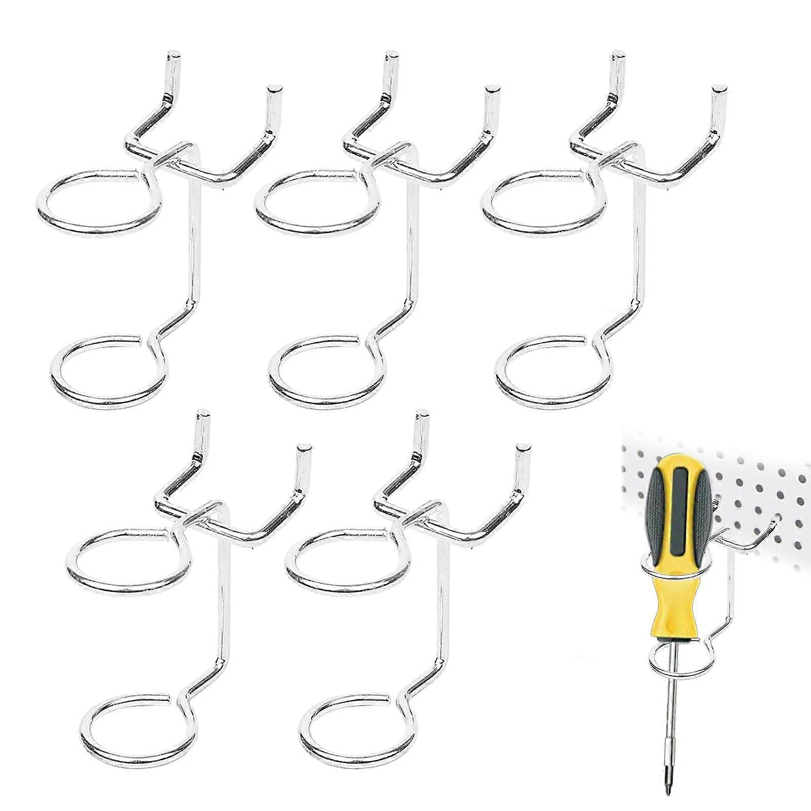 5Pcs Pegboard Tool Hooks Set DoubleRing Lock Screwdriver Holder for Secure Wall Mount Tool Organization