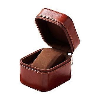 Compact Watch Carrying Case Textured PU Exterior Skin Friendly Interior Travel Essential  Brown