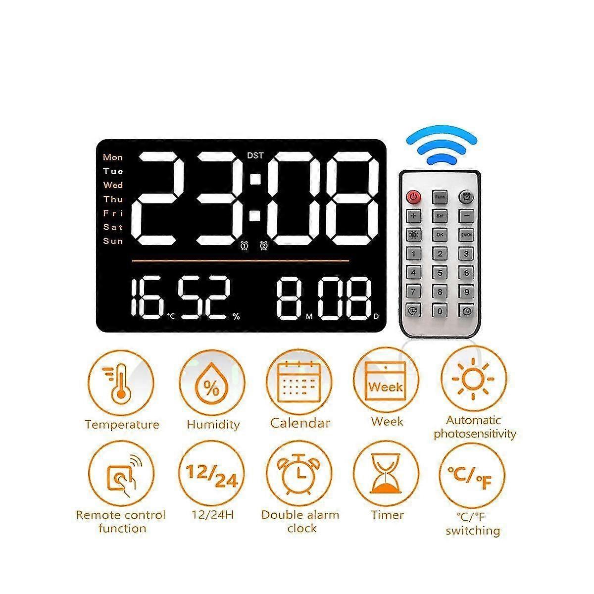 Led Digital Wall Clock Temperature Humidity Electronic Clock Remote Brightness Adjustable Clock For Bedroom Office Decor