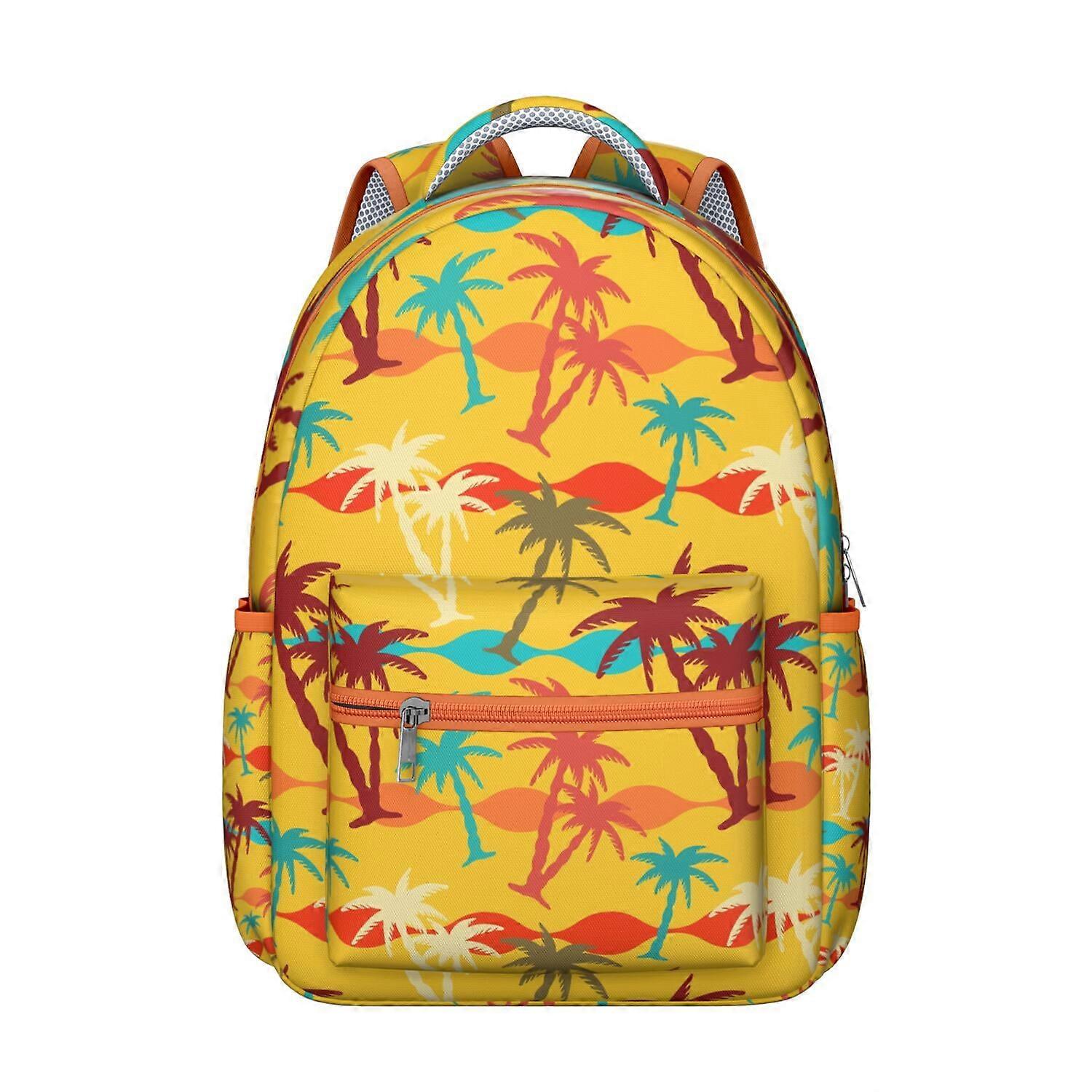 Mochila resistente e leve com estampa de folhas de palmeira havaianas, ideal para uso diário, com compartimento acolchoado para laptop e grande capacidade – compatível com laptops de até 15,6".
