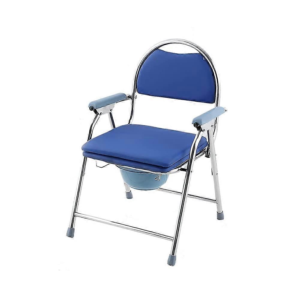 Portable Commode Chair Height Adjustable Foldable with Armrest and Backrest for Elderly Blue