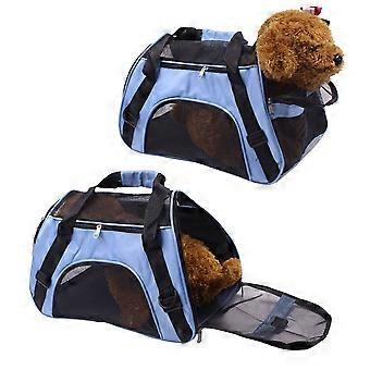 Bærbar kat hund Pet Carrier rygsæk mesh hvalpepakke udendørs rejse håndtaske med sikkerhedslynlåse størrelse S (blå)