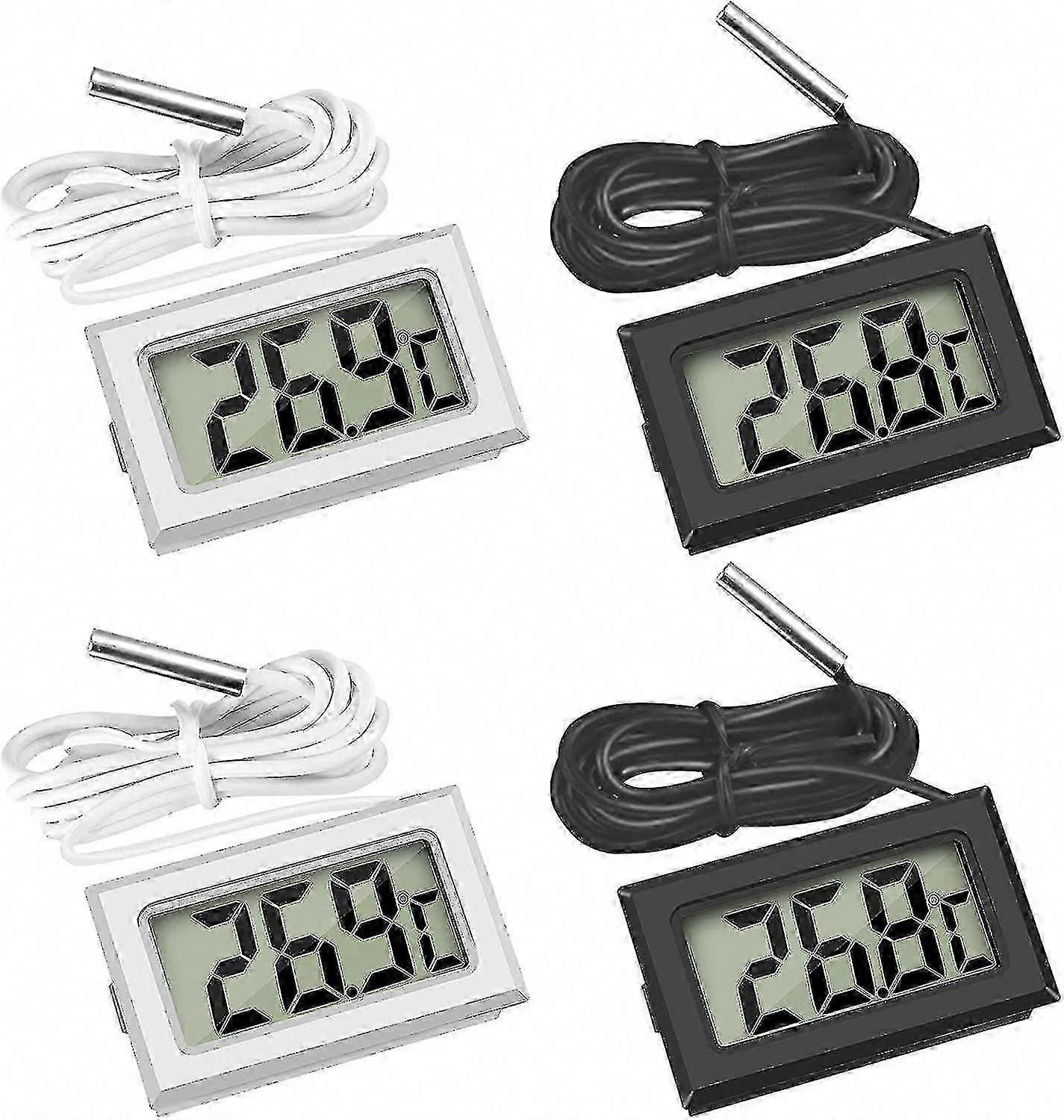 Mini Digital LCD Thermometer with Temperature Probe Sensor Tester (2 Black & 2 White)