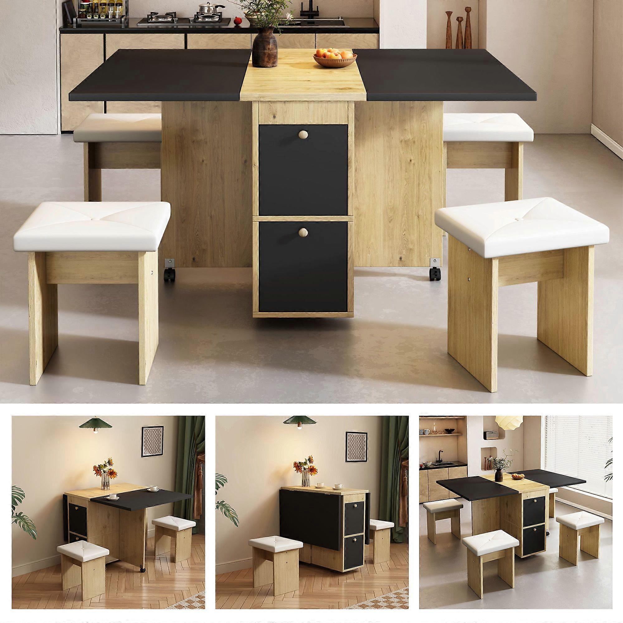 Dining table set (with dining table, 4 chairs), folding dining table, 120*80*75cm, extendable dining table, multifunctional extendable dining table, d