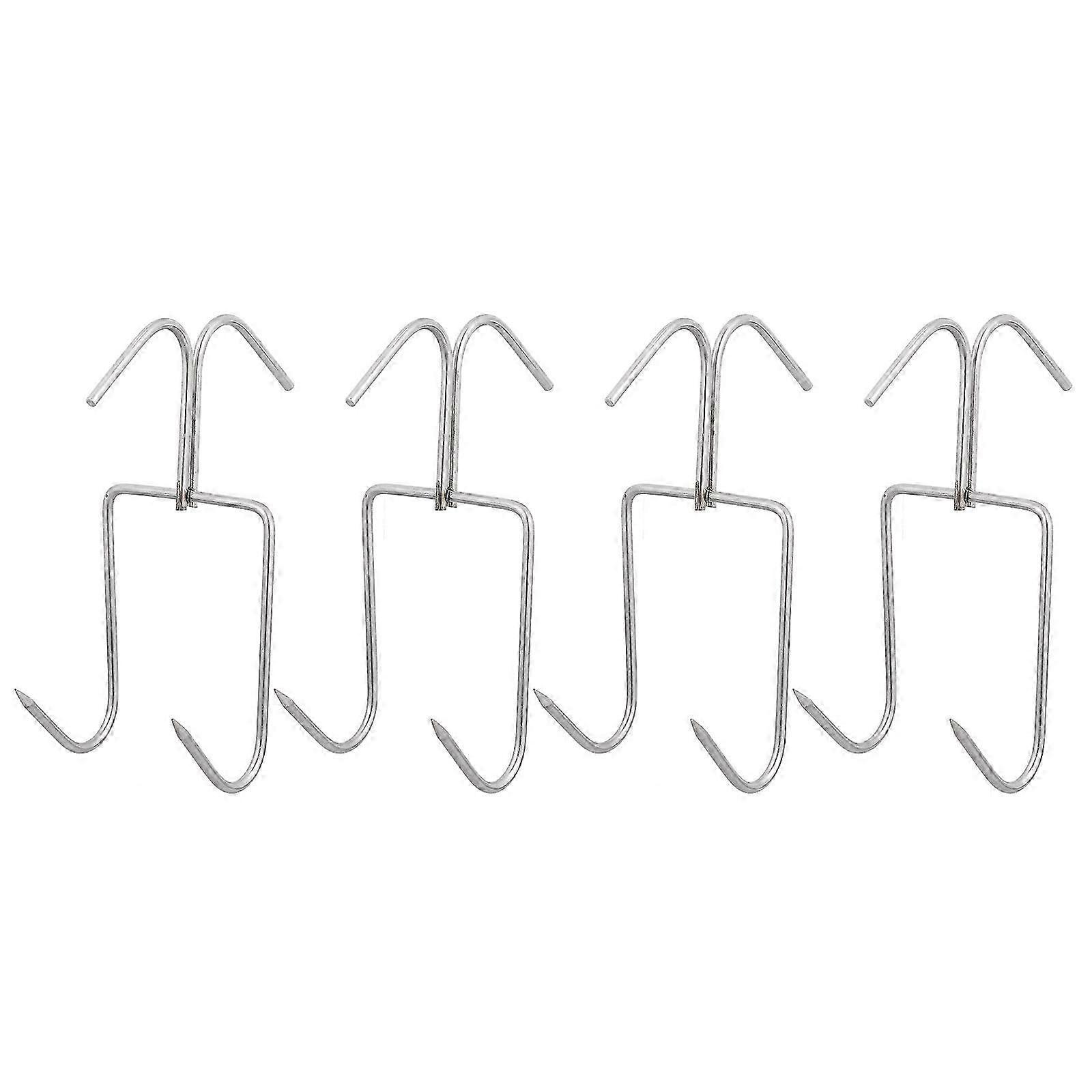 Stainless Steel Double Row Meat Hooks, 4Pcs for BBQ Hanging Processing
