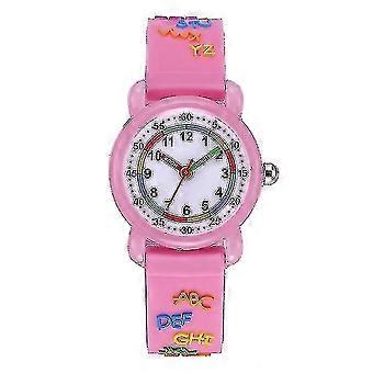 Montre 3D pour enfants, bracelet en silicone étanche, motif alphabet et dessins animés mignons, pour filles et garçons de 2 à 12 ans. Cadeau idéal pour les enfants (rose).