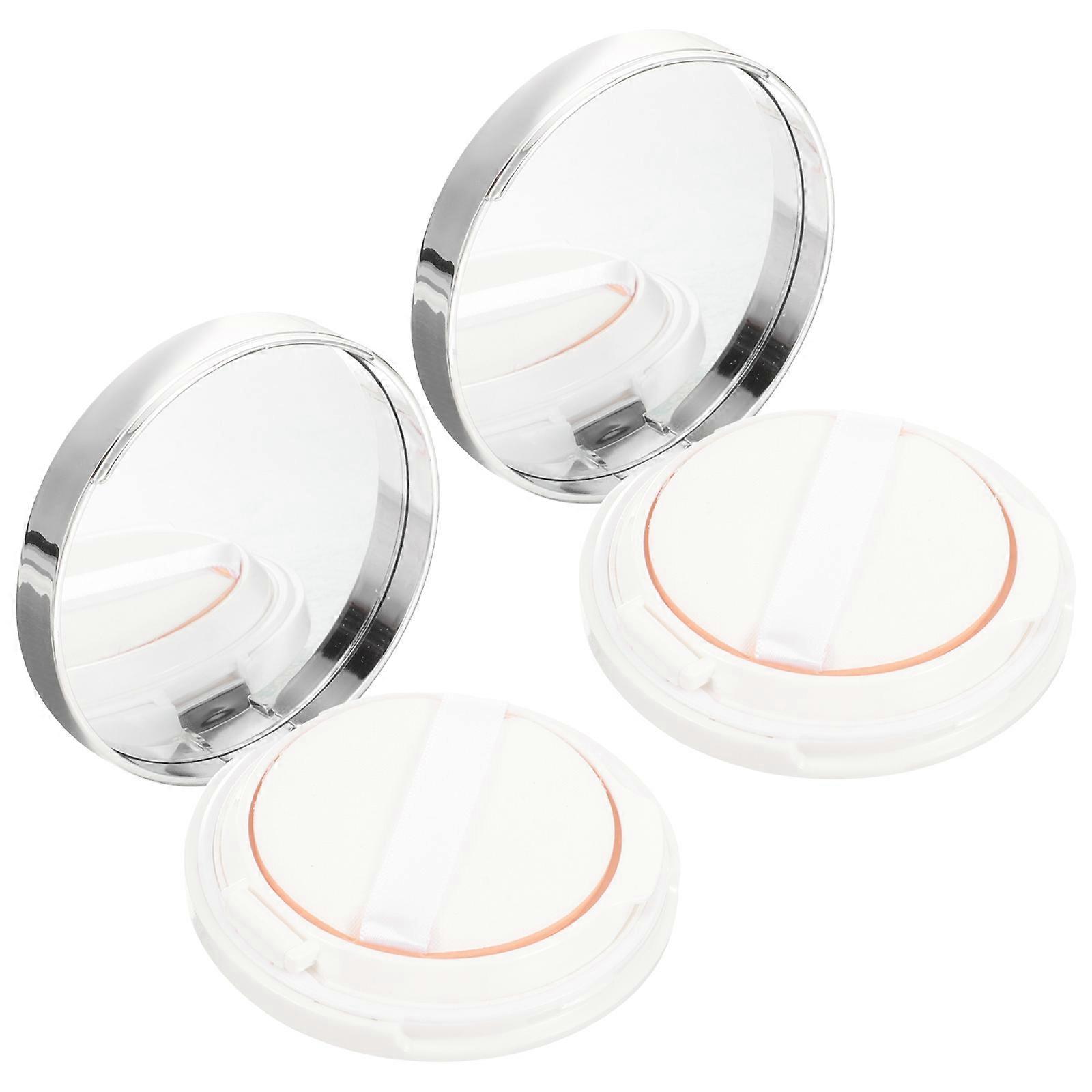Empty Cushion Foundation Case with Mirror for Storage Use 2Pcs Silver