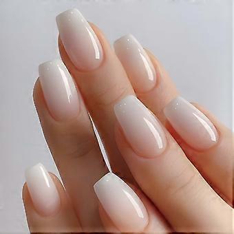 Short Coffin Press on Nails Set Nude Gradient Full Cover Fake Nails SalonQuality Quick Manicure 24Pcs