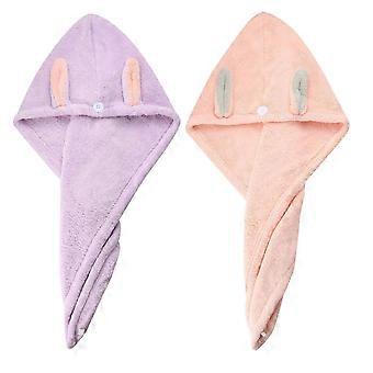 2st Hårhandduk Wrap, Mikrofiber Hårtork Handdukar, Rosa och Lila