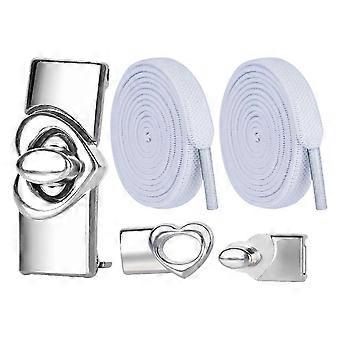 No Tie Elastic Shoelaces with Alloy Heart Clasp, Adjustable for Running Sneakers, Adults and Kids, White