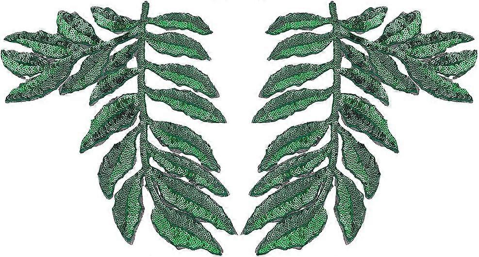 1 Pair Leaf Sequin Patches Sew on Embroidered Applique Patch Spring Green Leaf Shape Patch Polyester Leaves making kit