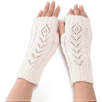 2 Pairs Winter Warm Fingerless Gloves Acrylic Knitted Fiber Yarn with Thumb Hole White 200x70mm Soft Comfortable Handwear Unisex for Cold Weather