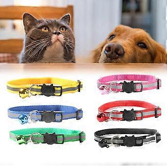 Cat Collar Adjustable Reflective Strap Bell Buckle Set of 6Pcs