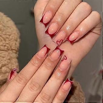 Burgunderfarbene French-Tip-Nagelspitzen, wiederverwendbare Press-Ons