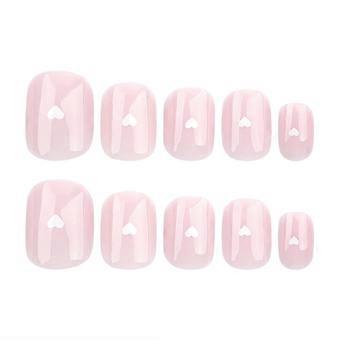 Quadratische künstliche Fingernägel zum Aufkleben, kurze künstliche Fingernägel, glänzende Klebenägel, nudefarbene und rosa Acrylnägel, süße herzförmige künstliche Fingernägel, künstliche Klebenägel mit Desi-Motiv