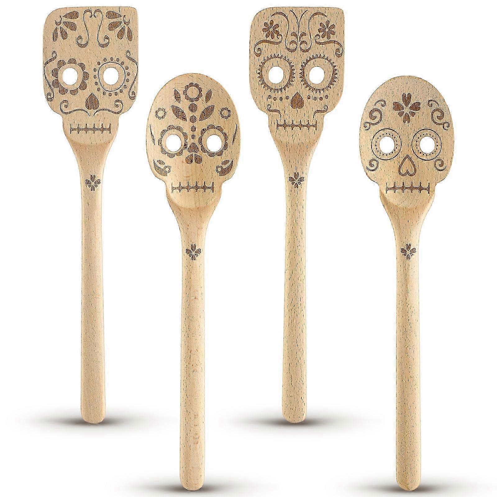 Skull Carved Bamboo Spoons