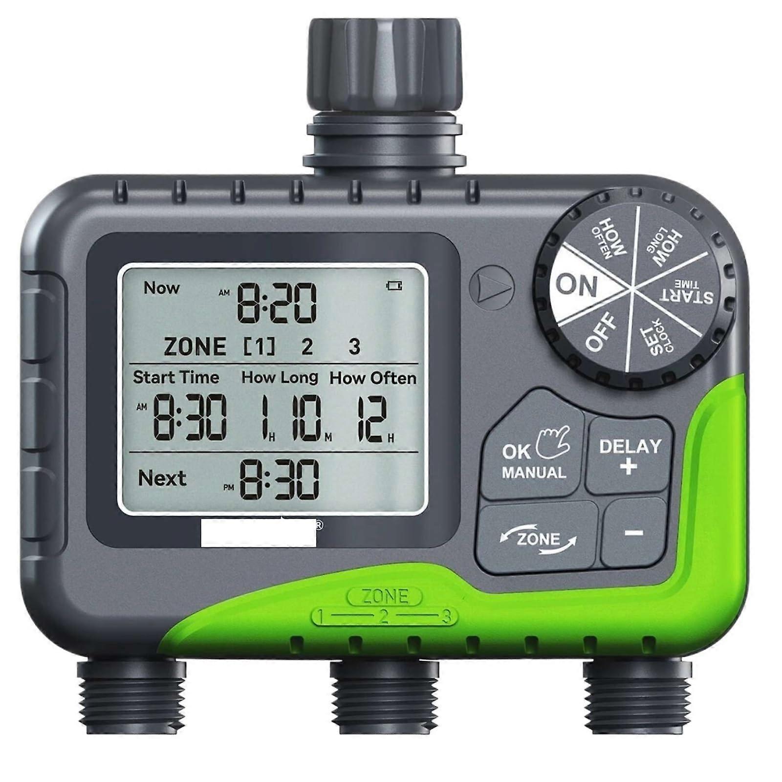 3 Zone Digital Garden Water Timer with Independent Control and Automatic Schedule Programming