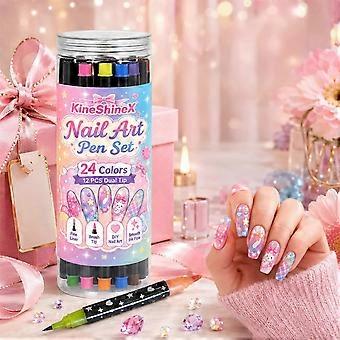 24 Colors Dual Ended Nail Art Pens Set, Quick-Dry Gel Nail Markers,Nail Art Pensfor DIY Nail Art Designs, Drawing, Creative Manicure