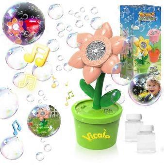 Vicalo Sunflower Automatic Bubble Machine with LED Lights and Music for Kids, Outdoor Party Wedding Garden Bubble Blower Toy with Bubble