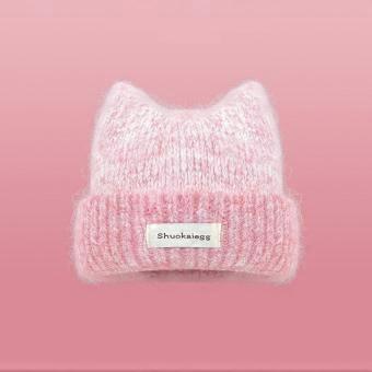 Mütze mit Katzenohren, gestrickt, Damenmodell, neue Wintermütze, kleine Wollmütze, warm für Herbst und Winter, winddicht, mit Ohrenwärmern.