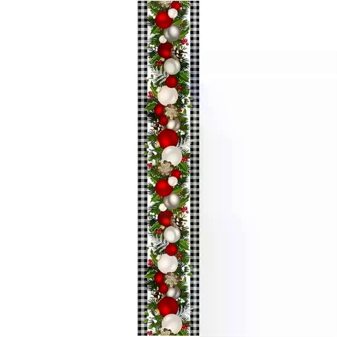 Table Runner 250cm Long Linen Christmas Ball Pattern